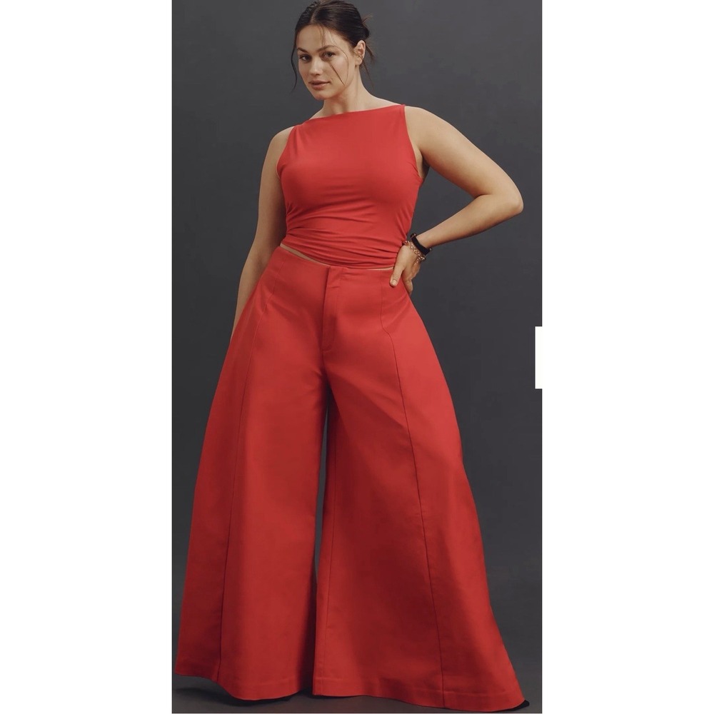 Maeve Anthropologie A-line Super Wide Leg Red Palazzo Pants Sz 12